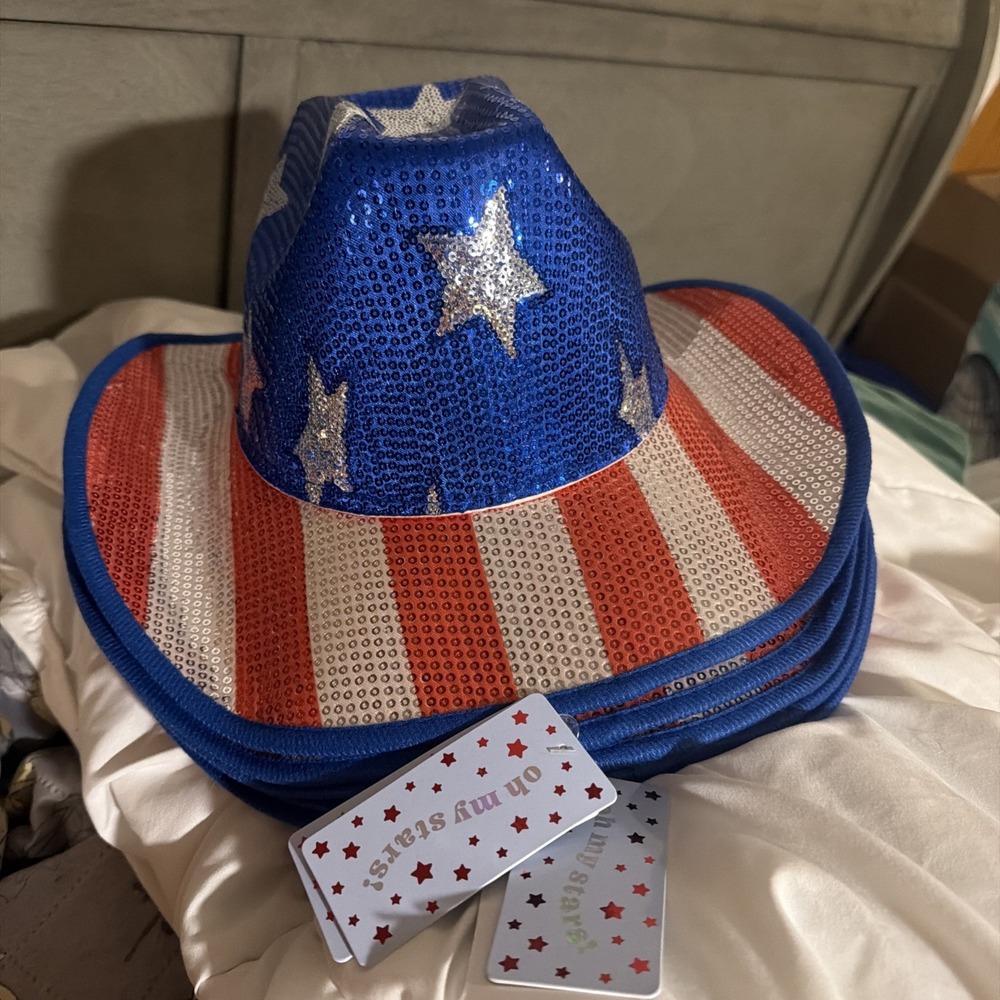 Sequence Red White And Blue Cowboy Hats‎ Fourth Of July/Patriotic Lot Of 5